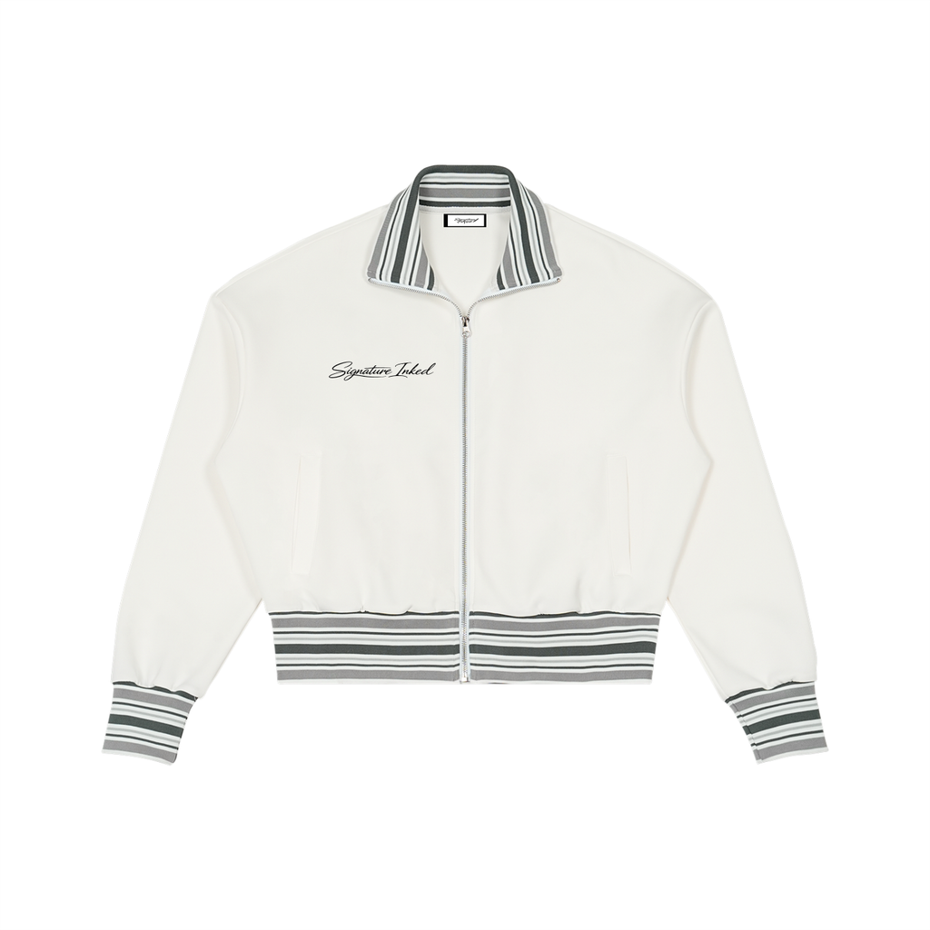 Striped Rib Collar Zip Jacket