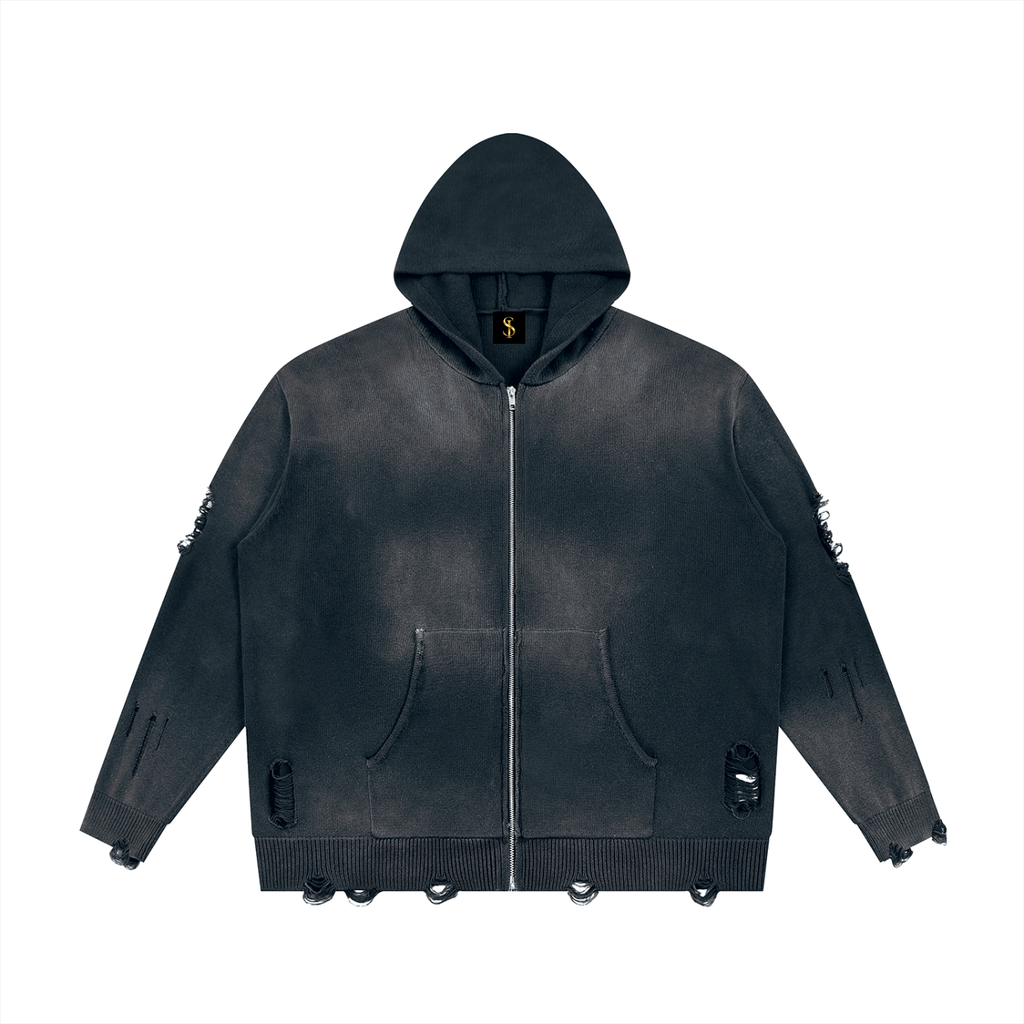 Unisex SI Distressed Full Zip Sweater