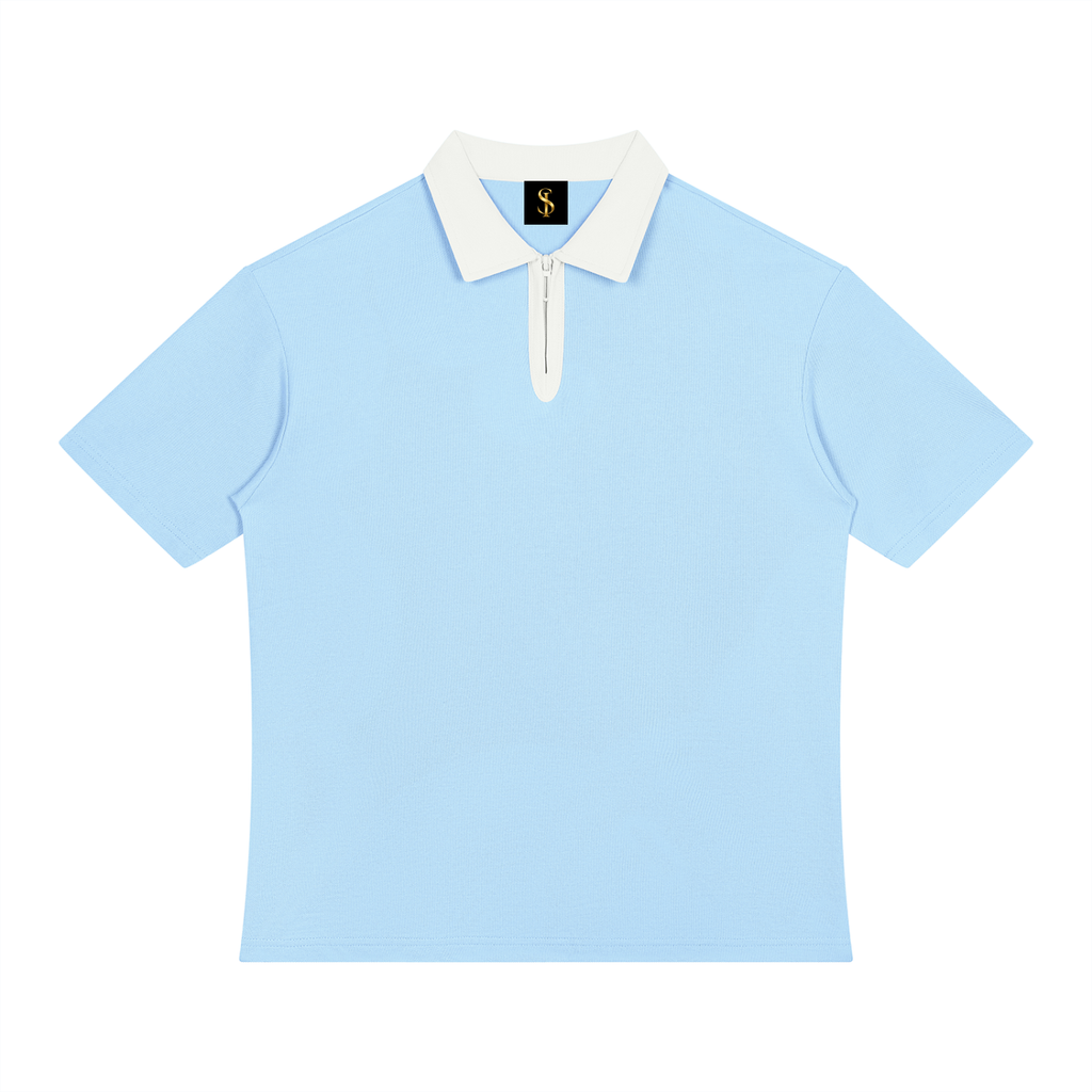 Unisex Color Block Quarter-Zip Polo Shirt