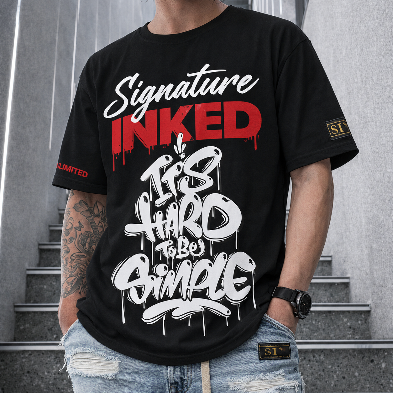Signature Inked “It’s Hard to Be Simple” Unlimited Graphic Puff Tee