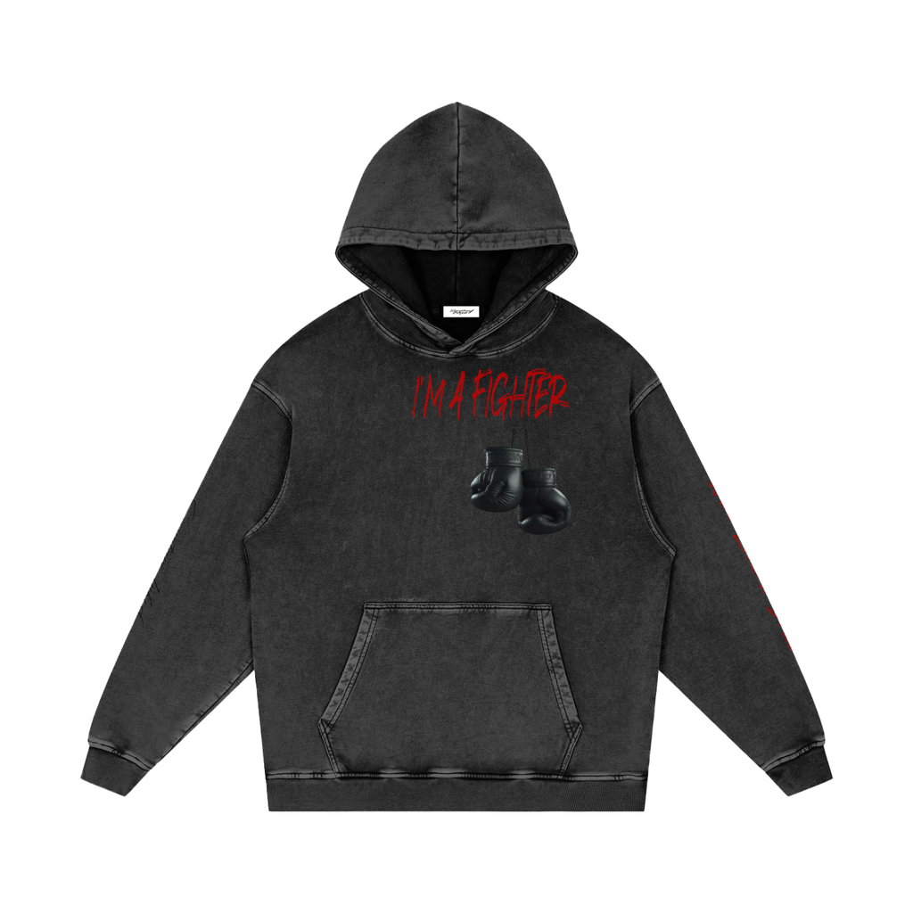 OG Fighter Snow Washed Loose Cotton Hoodie