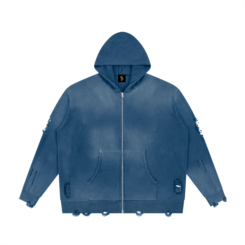 Unisex SI Distressed Full Zip Sweater