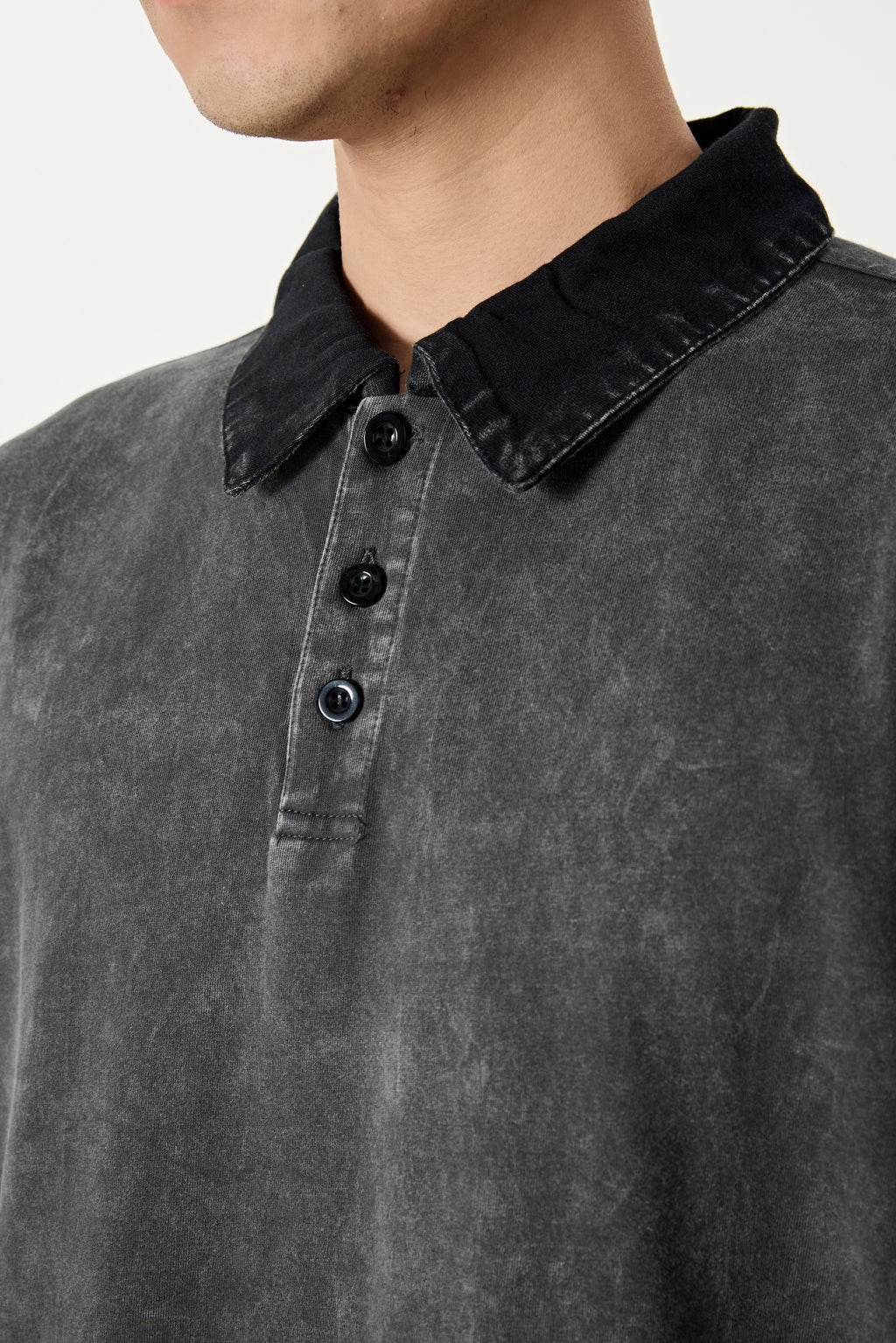 285GSM Unisex Vintage-Washed Unisex  100% Cotton Twill Polo T-Shirt Dark Grey Black
