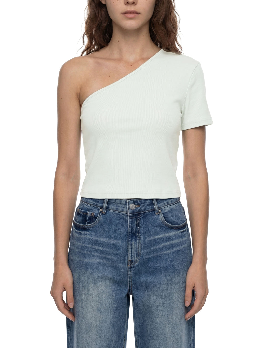 Women's One-Shoulder Plain Crop T-Shirt
