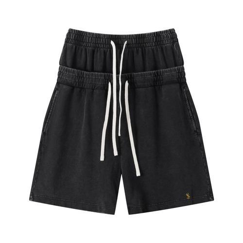 320GSM Heavyweight Cotton Slub Snow Wash Relaxed Fit Shorts Vintage Black