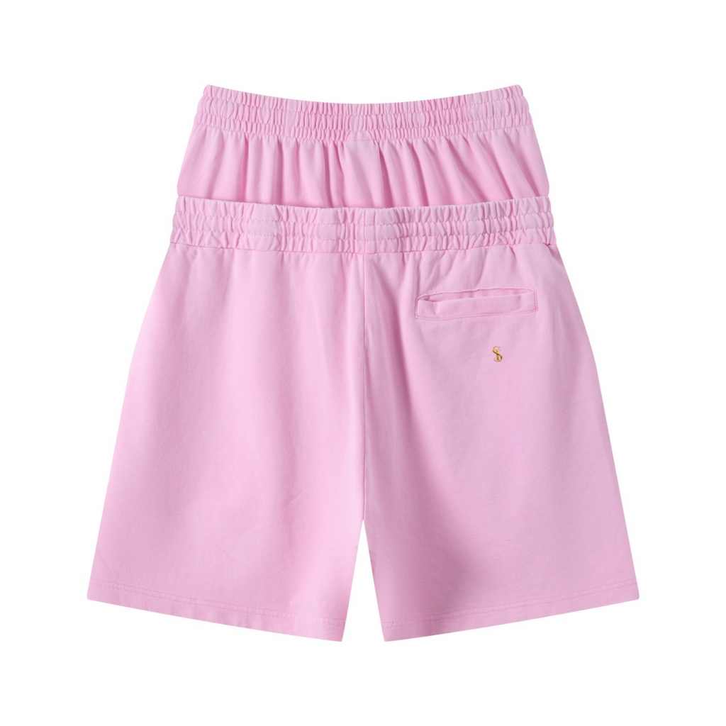 320GSM Heavyweight Cotton Slub Snow Wash Relaxed Fit Shorts Vintage Peach Pink