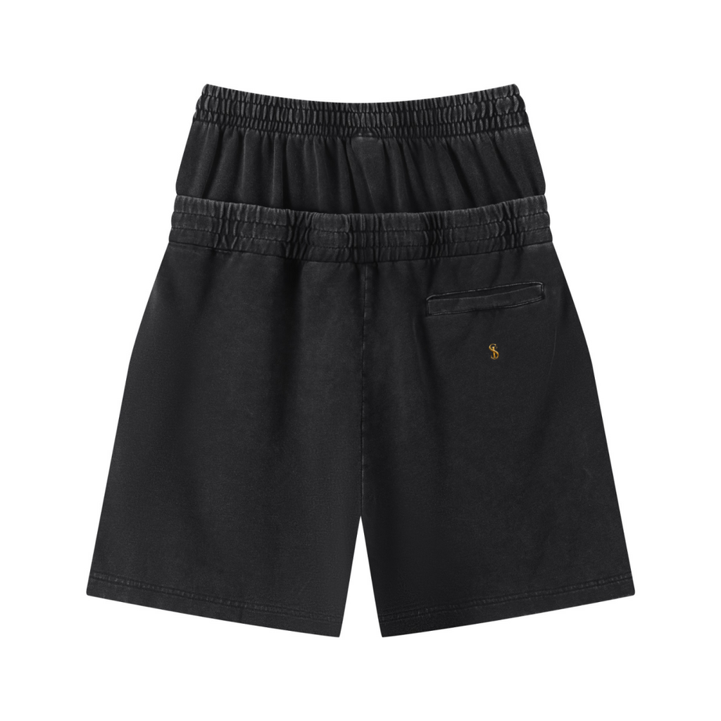 320GSM Heavyweight Cotton Slub Snow Wash Relaxed Fit Shorts Vintage Black