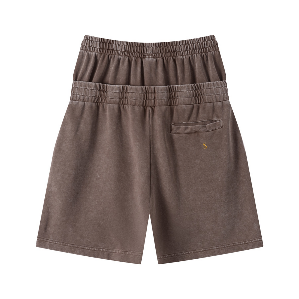 320GSM Heavyweight Cotton Slub Snow Wash Relaxed Fit Shorts Vintage Dark Brown