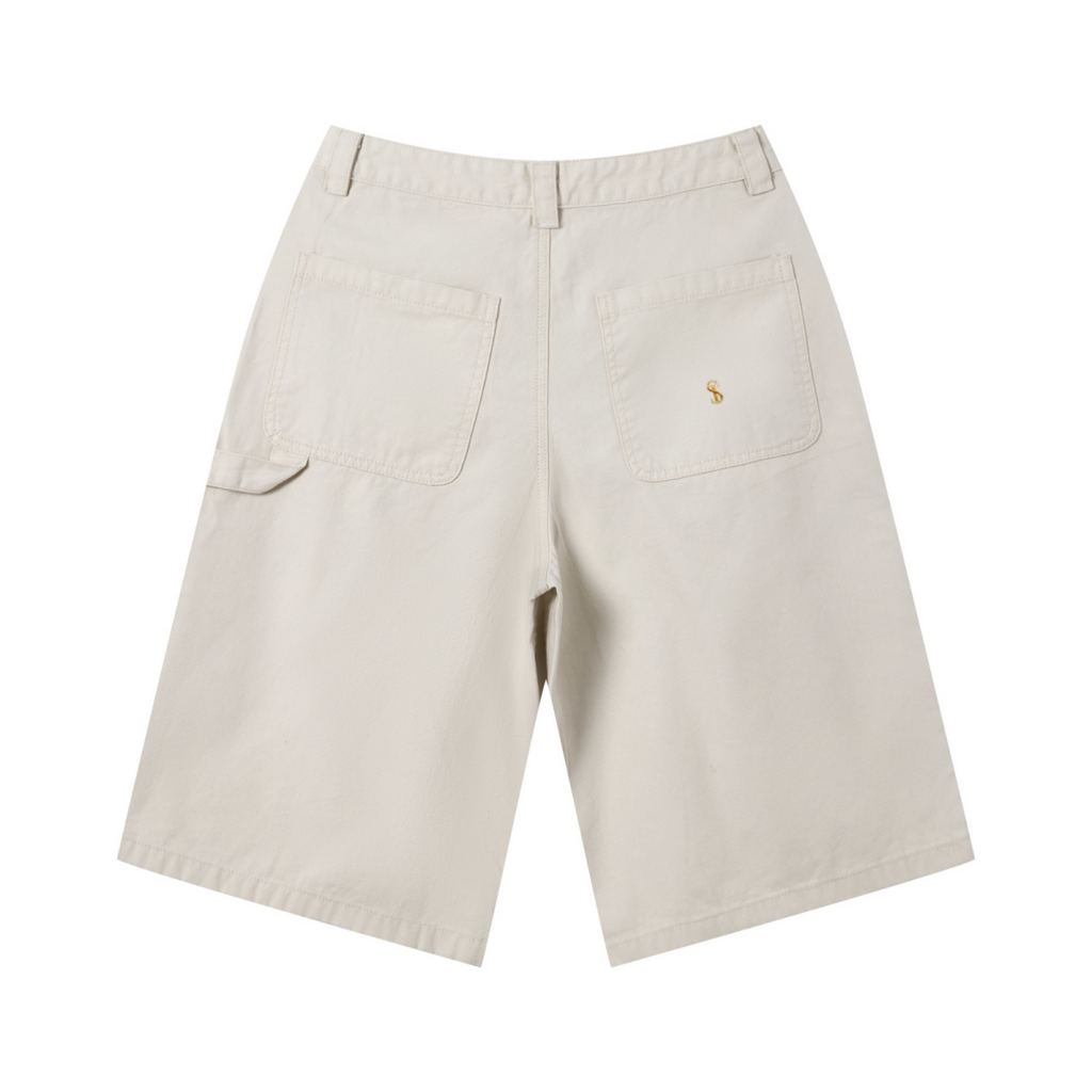 310GSM Heavyweight Cotton Enzyme Washed Distressed Workwear Pants Milk Tea White