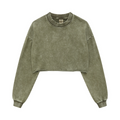 380GSM Women’s Heavyweight Distressed Snow-Wash Raw-Hem Cropped Long sleeve Olive green