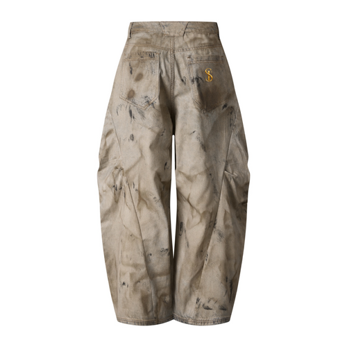 270GSM Men's Cotton Twill Denim Print Loose Fit Pants Mustard Yellow