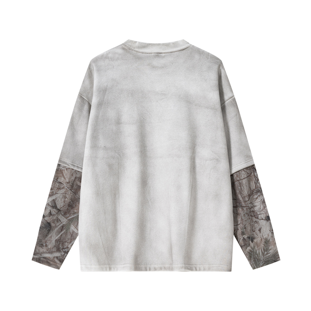 340GSM Unisex Heat-Transfer Desert Camouflage Faux-Two-Piece Long-Sleeve White