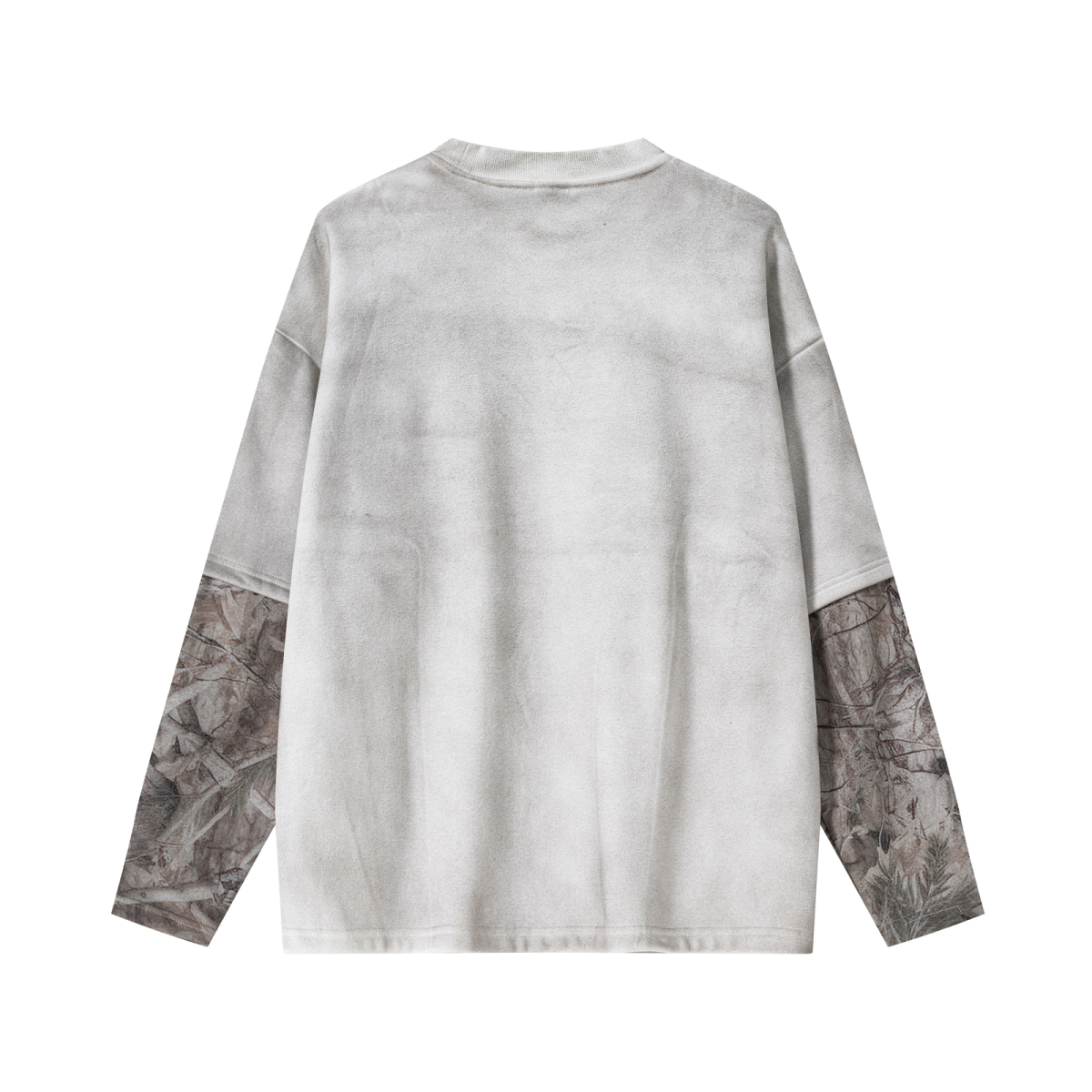 340GSM Unisex Heat-Transfer Desert Camouflage Faux-Two-Piece Long-Sleeve White