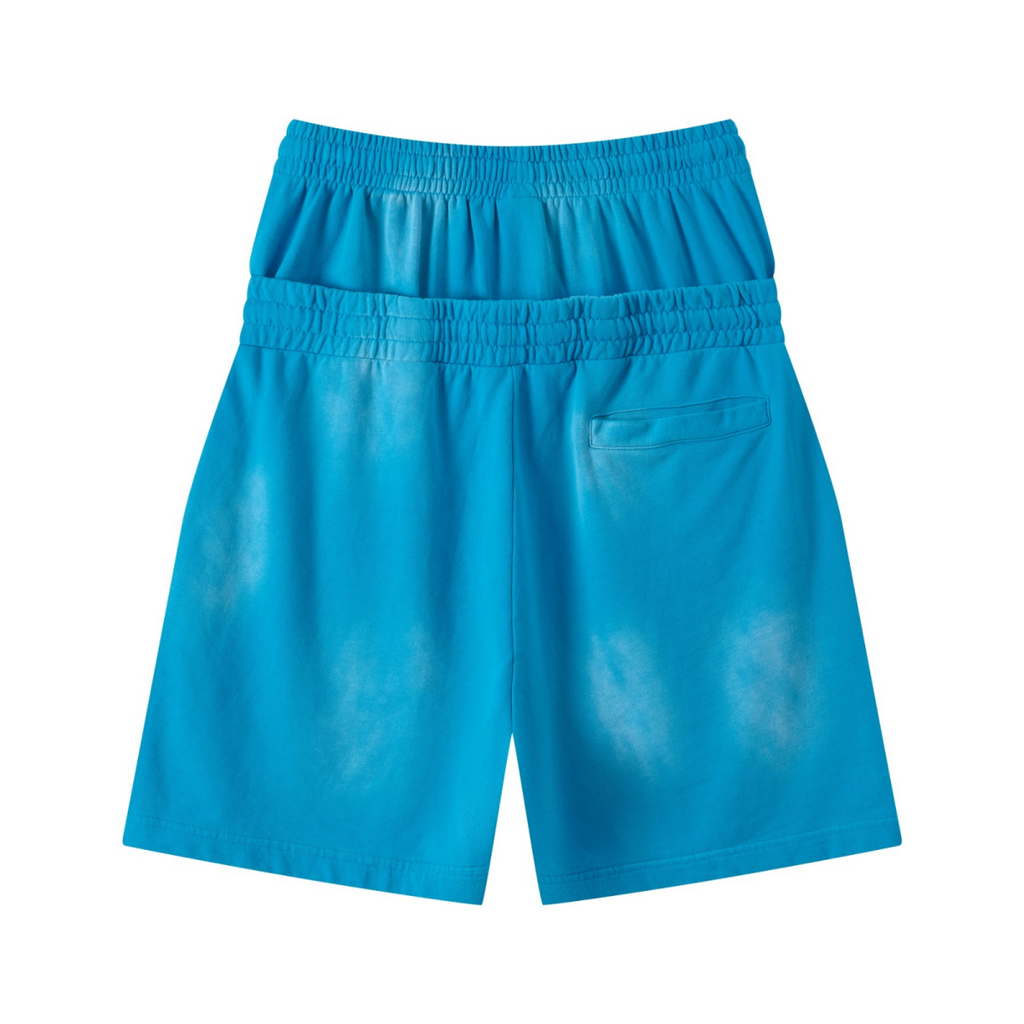 320GSM Heavyweight Cotton Slub Spray Wash Relaxed Fit Shorts Vintage Blue