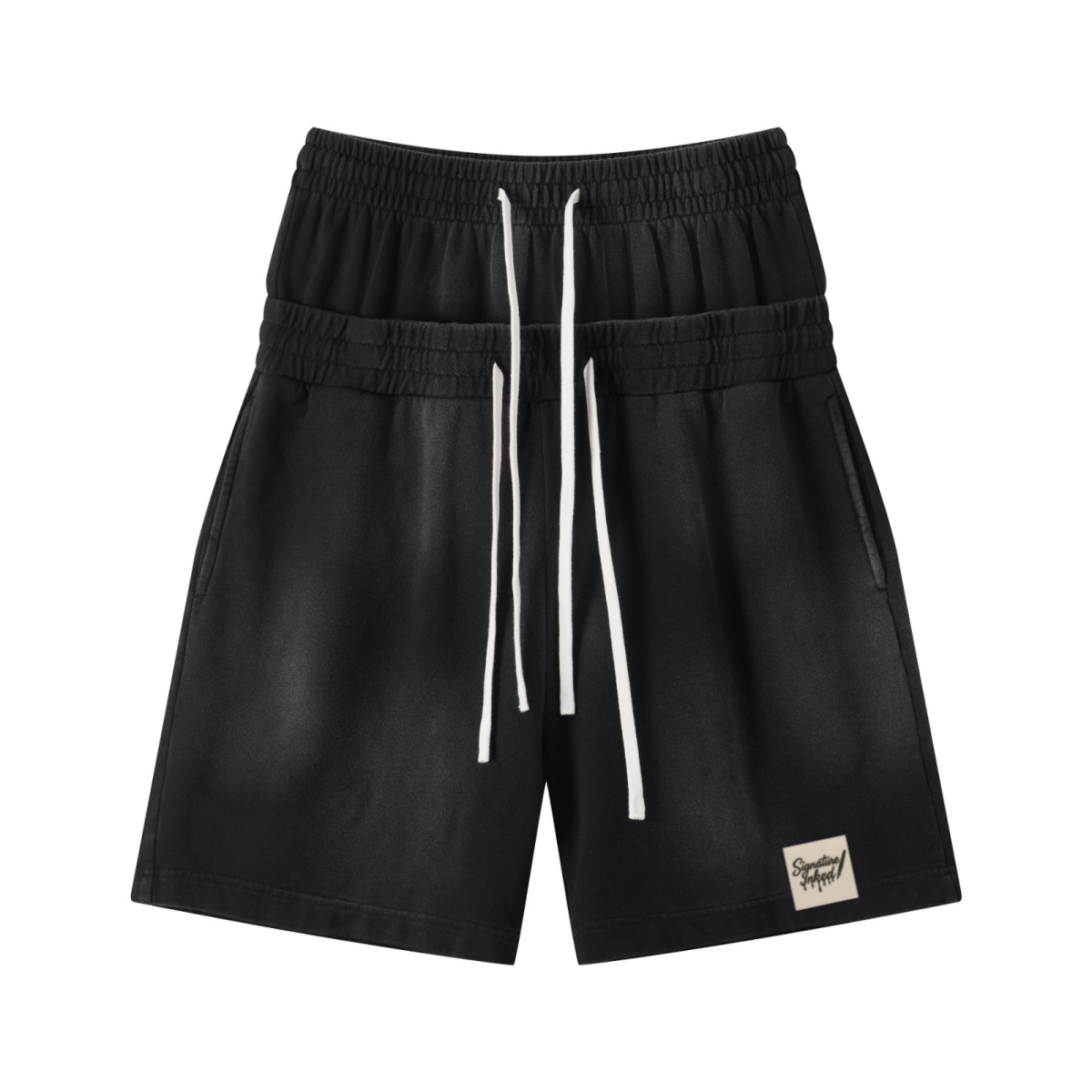 320GSM Heavyweight Cotton Slub Spray Wash Relaxed Fit Shorts Vintage Black