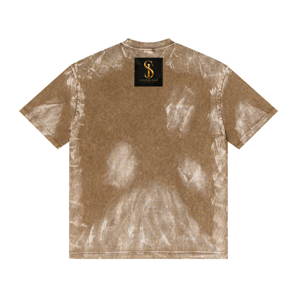 260GSM Unisex Painted Pigment-Wash T-shirt Coffee Brown