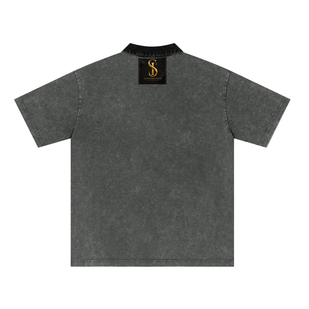 285GSM Unisex Vintage-Washed Unisex  100% Cotton Twill Polo T-Shirt Dark Grey Black